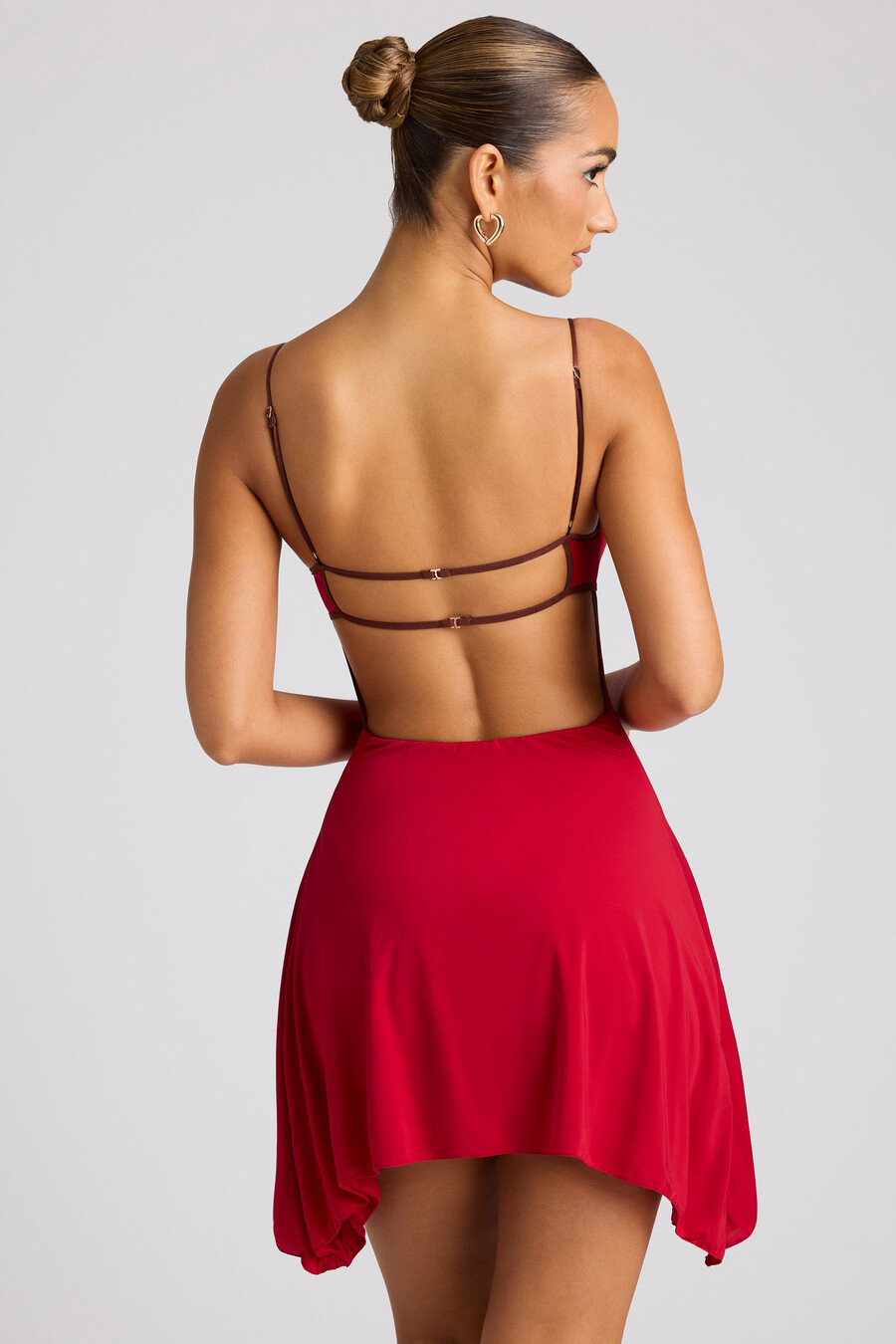 mini-jurk met contrasterende bies in vuurrood