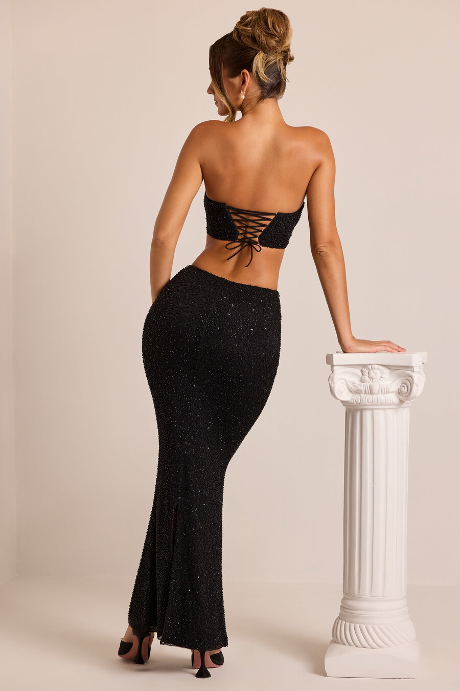 versierde maxi-rok met middelhoge taille in zwart