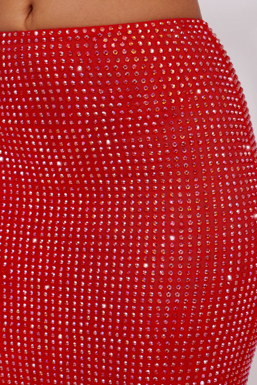 versierde maxi-rok met middelhoge taille in vuurrood