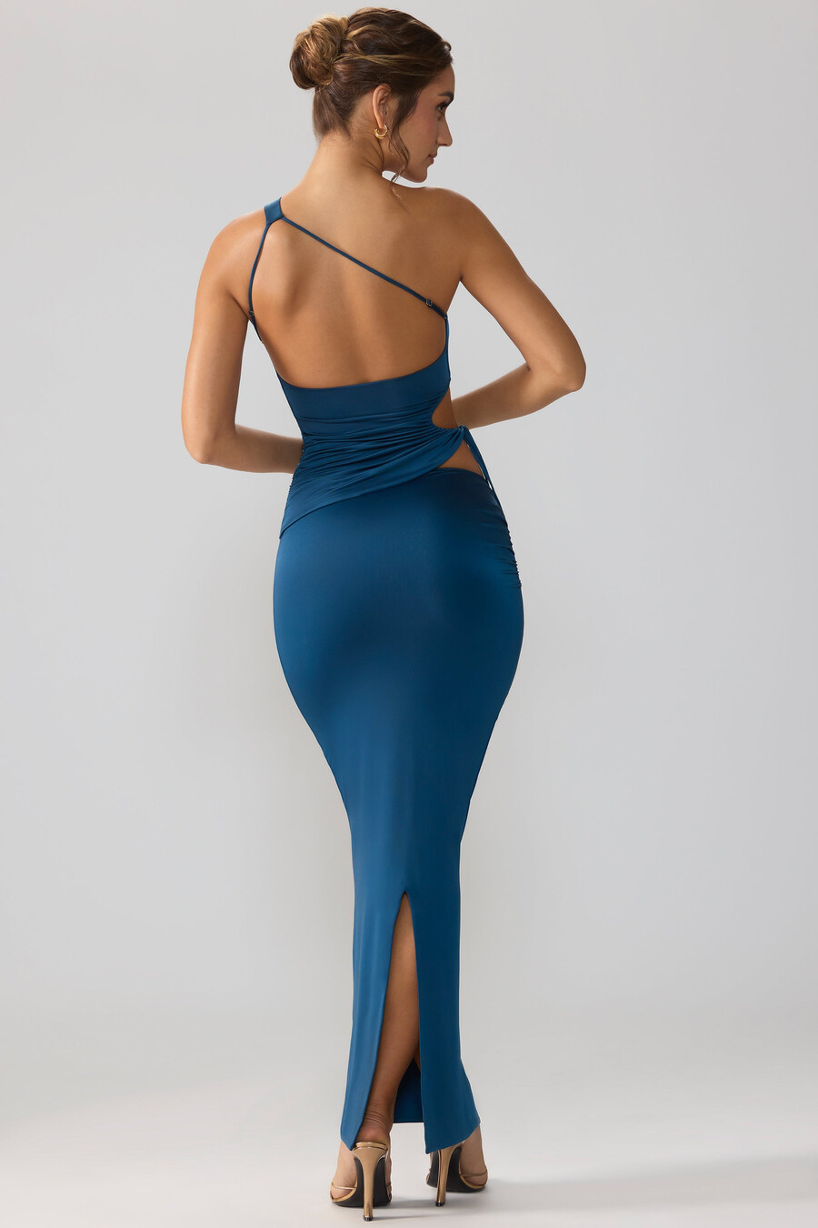 soepelvallende maxi-rok van jersey met asymmetrische taille in middernachtblauw