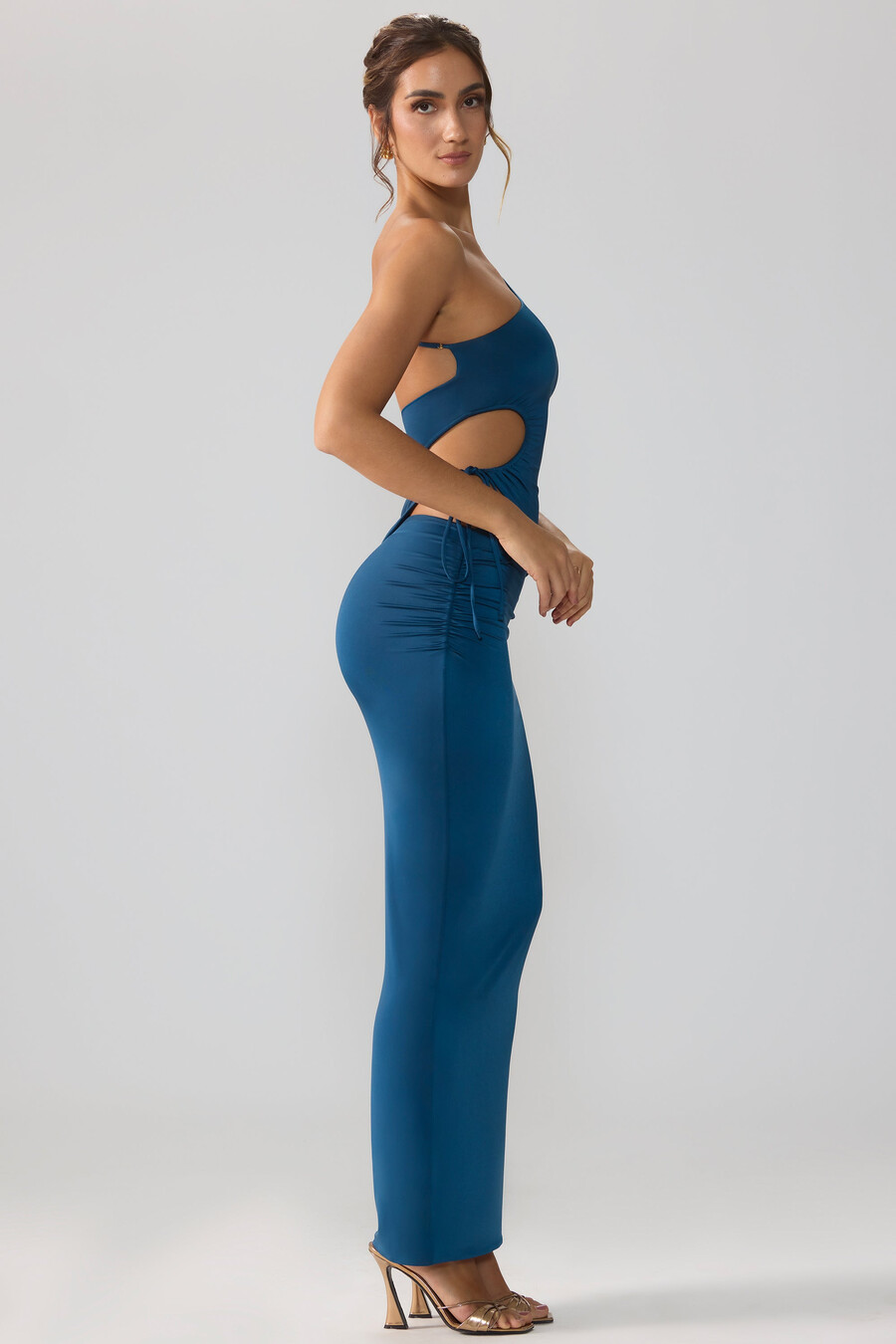soepelvallende maxi-rok van jersey met asymmetrische taille in middernachtblauw