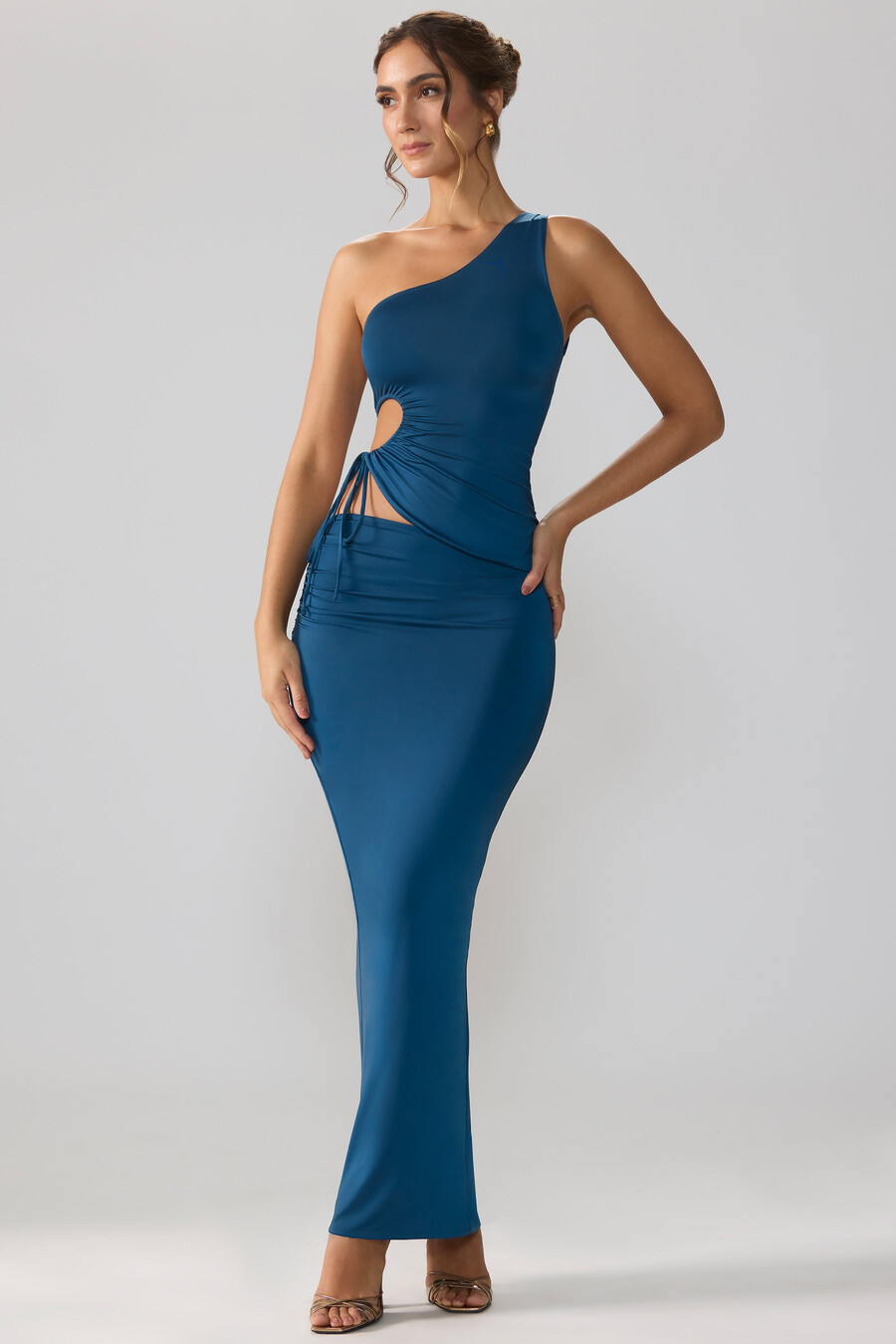 soepelvallende maxi-rok van jersey met asymmetrische taille in middernachtblauw