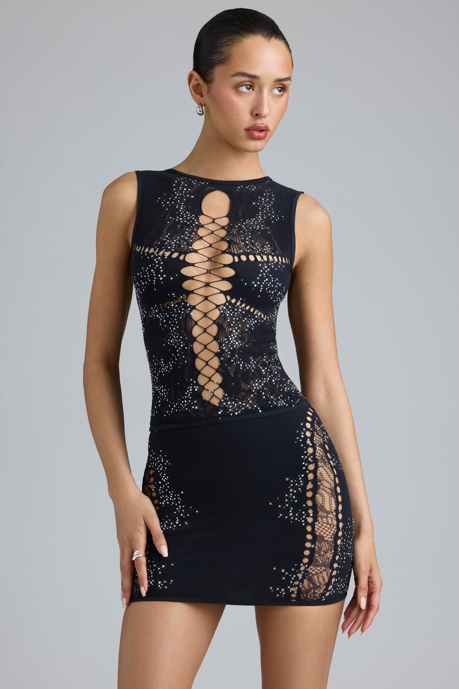 versierde minirok met middelhoge taille in zwart