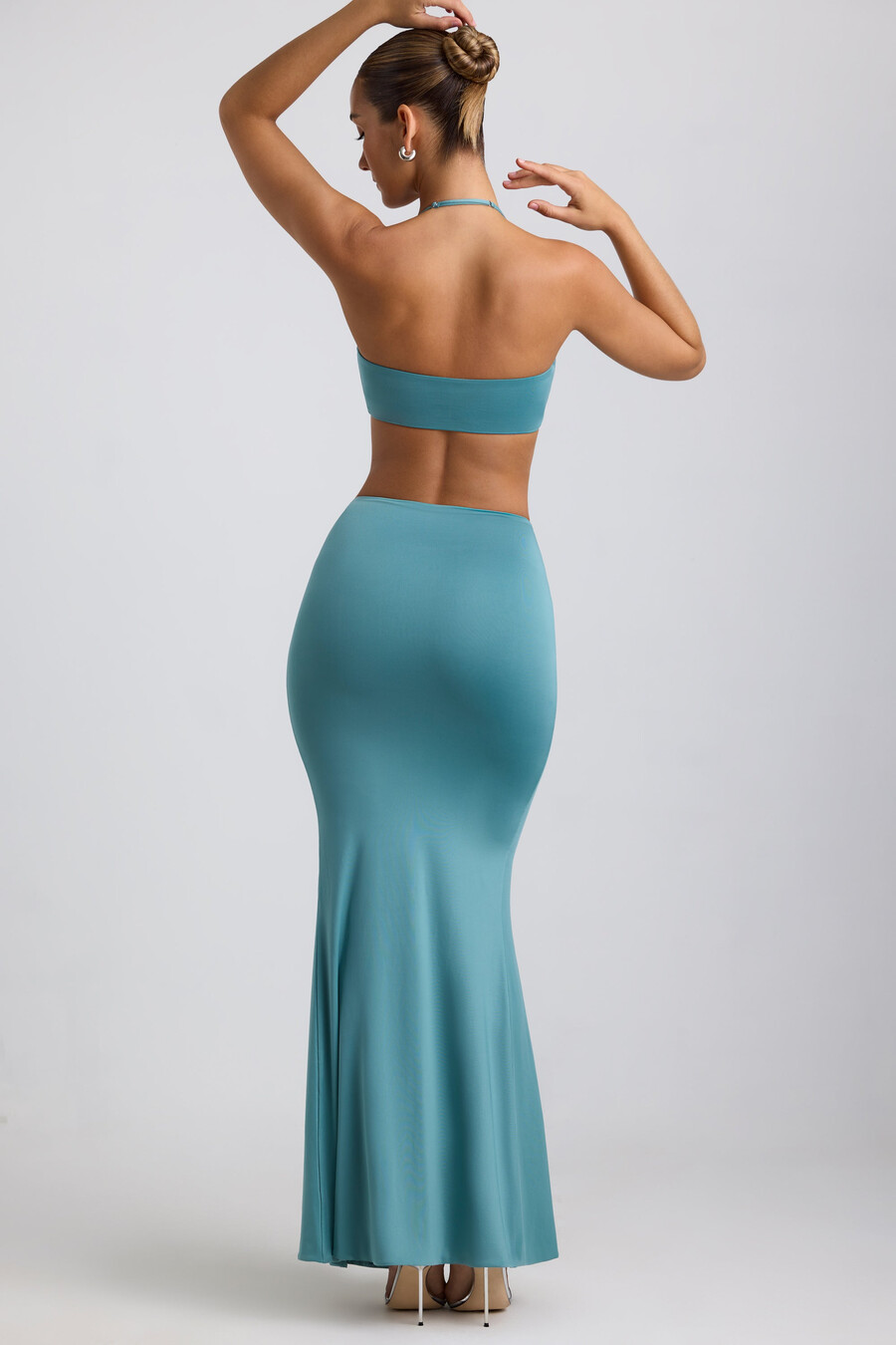 soepelvallende maxi-rok van jersey met metalen details in zeegroen