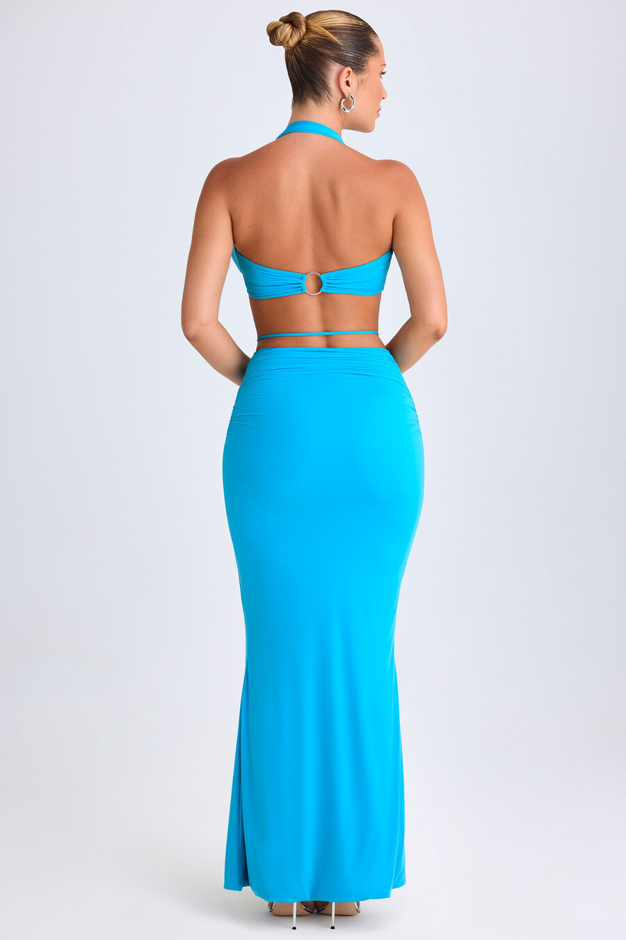maxi rok met middelhoge taille en metalen details in aquablauw