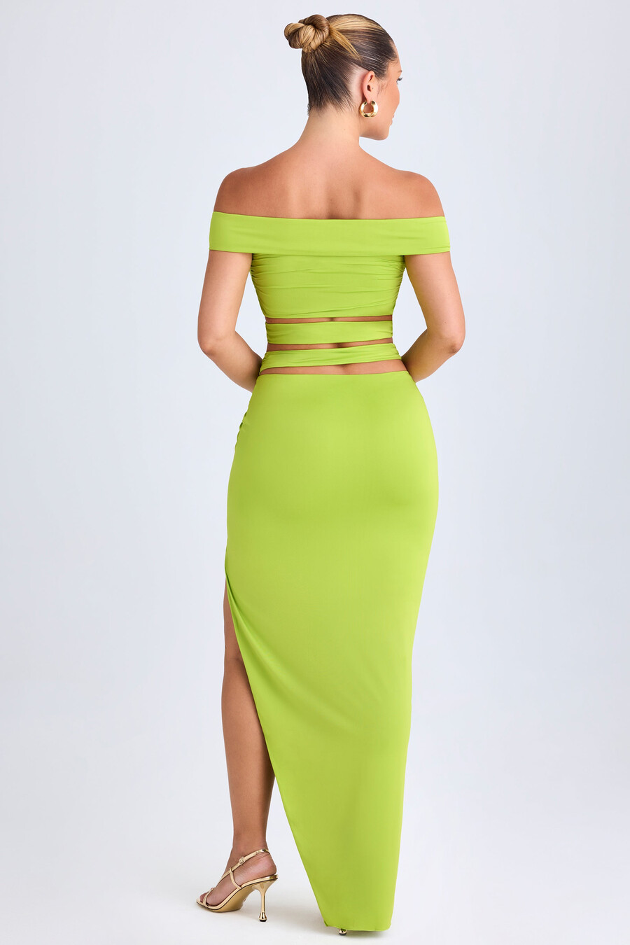 asymmetrische maxi-rok met uitsnijdingen in limoengroen