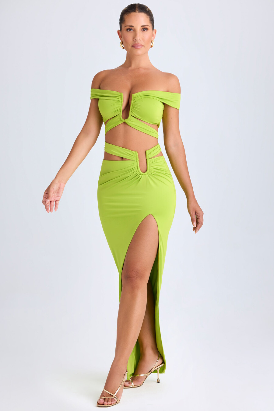 asymmetrische maxi-rok met uitsnijdingen in limoengroen