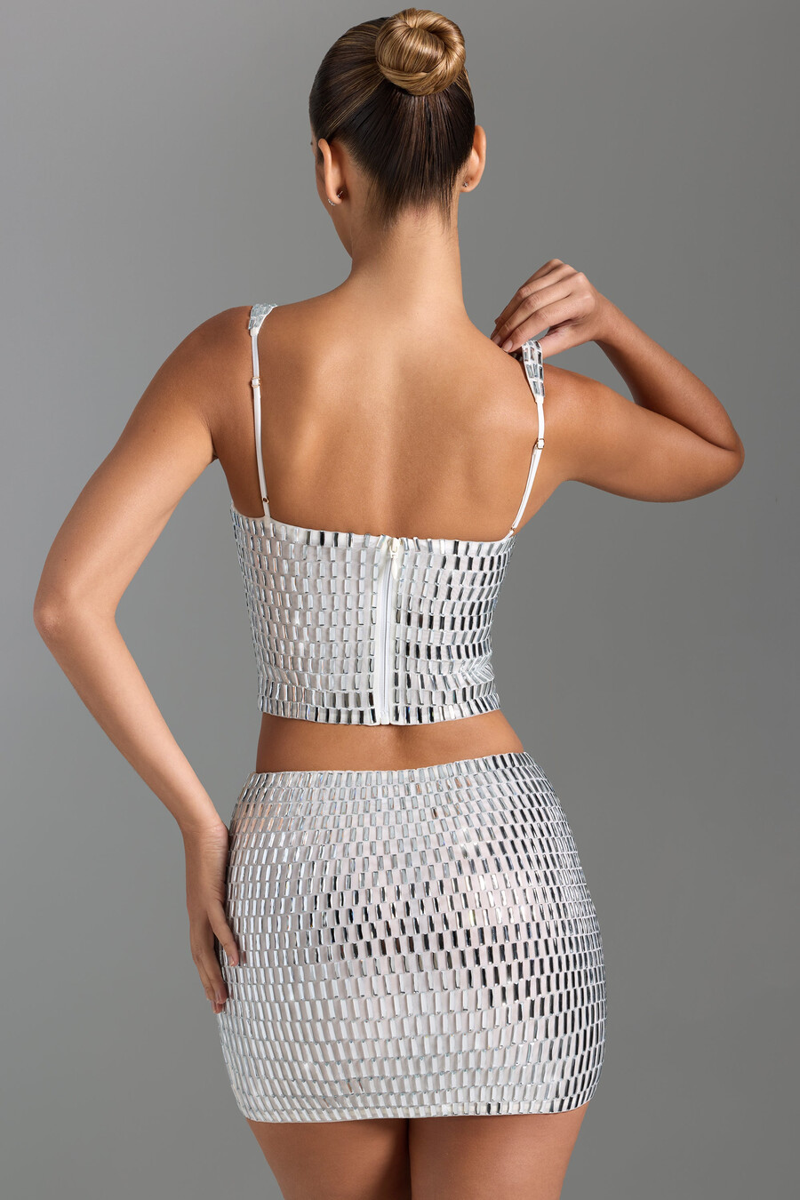 versierde micro-minirok met lage taille in wit