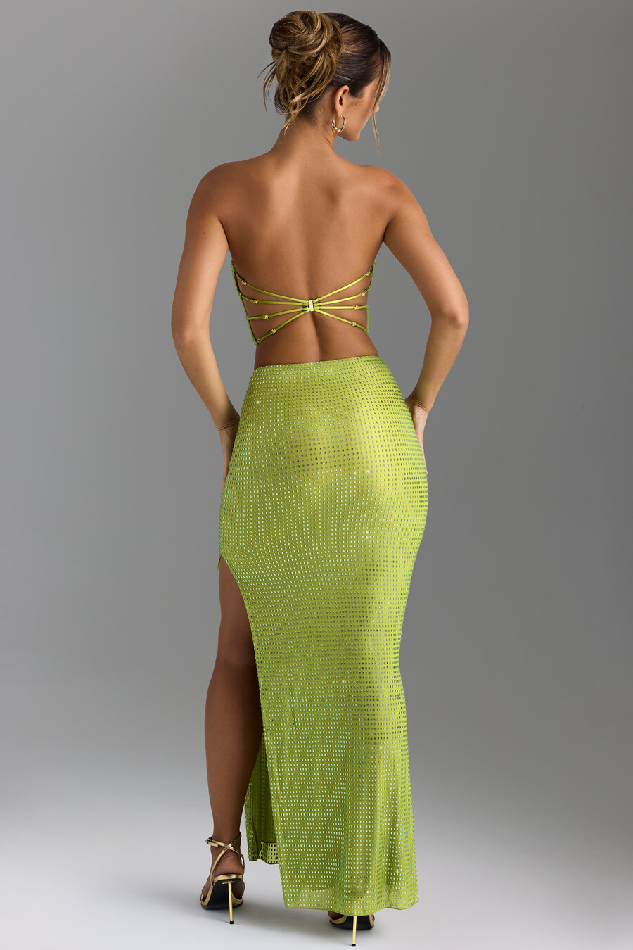 versierde maxi-rok met v-taille in perengroen