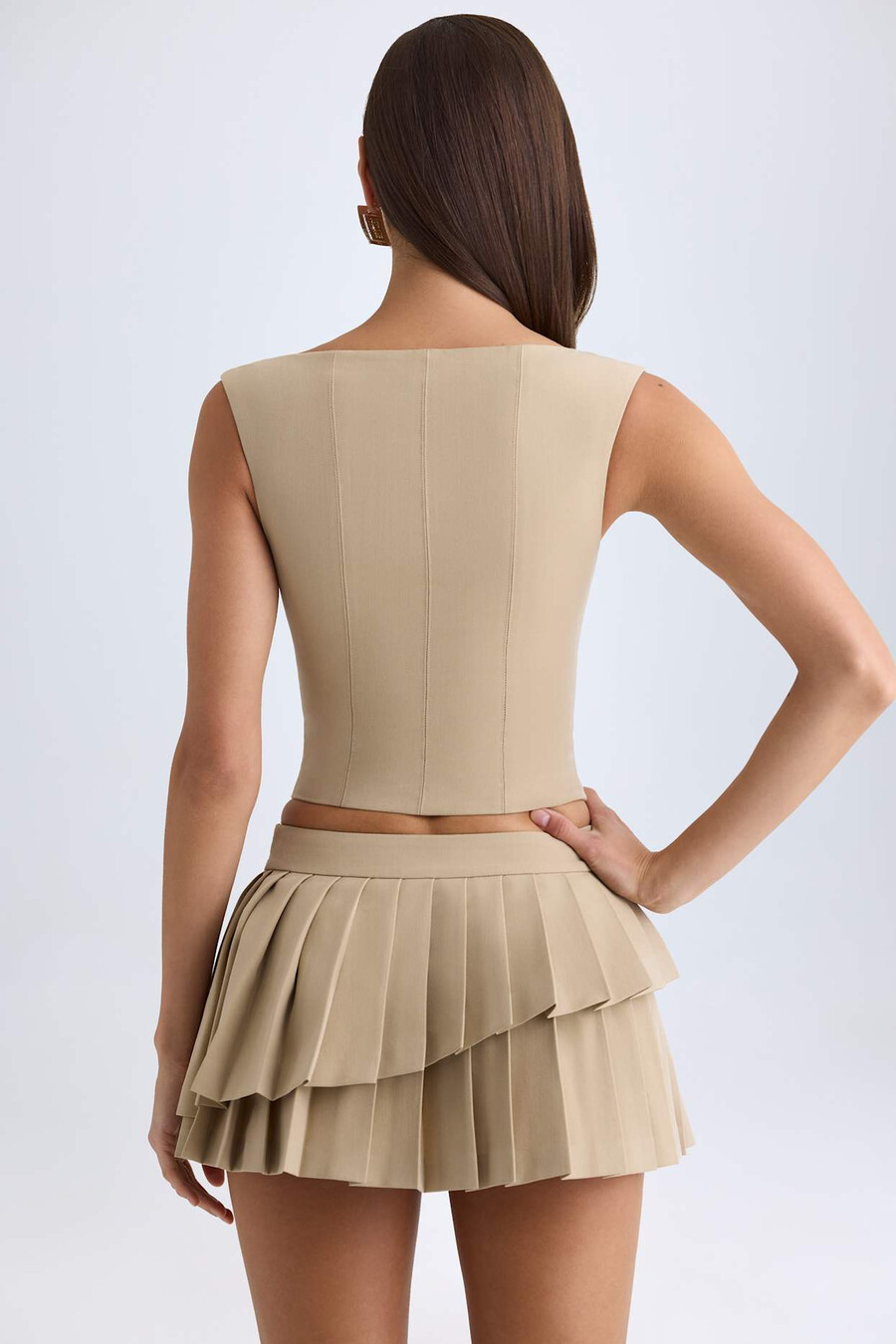 crop top met open voorkant in camelkleur