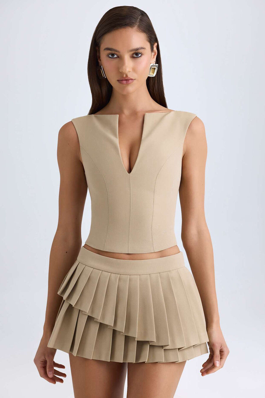crop top met open voorkant in camelkleur