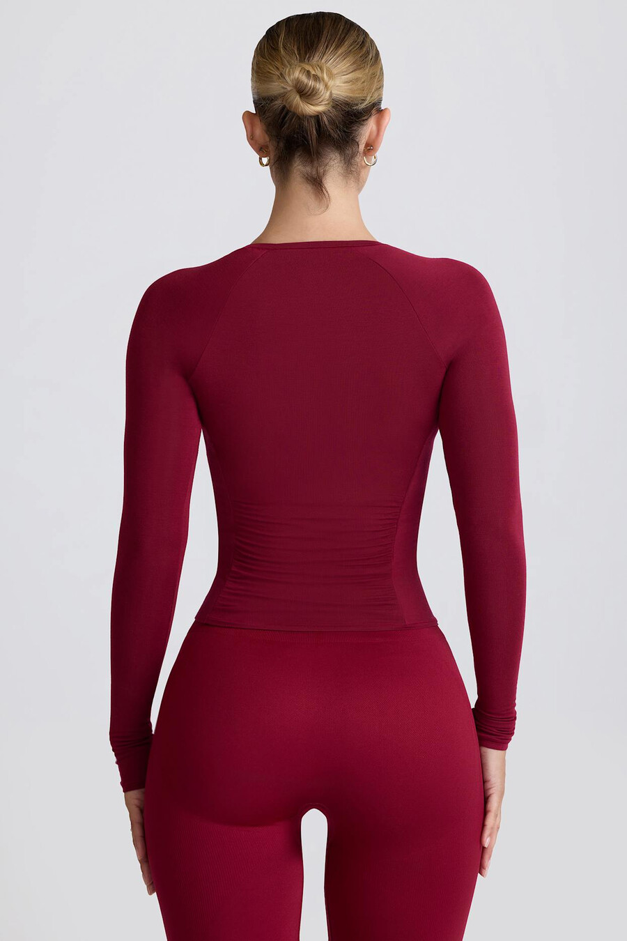 tencel modal top met lange mouwen en plooien in bordeauxrood