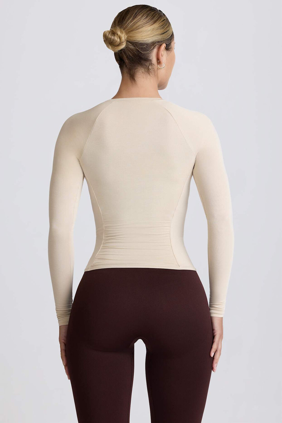 tencel modal top met lange mouwen en plooien in de kleur bone