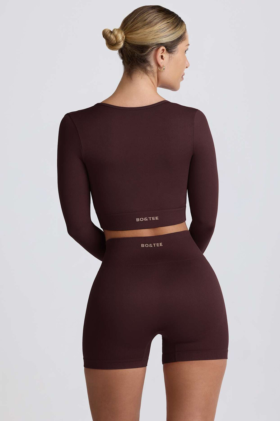 super sculpt naadloze crop top met lange mouwen in chocoladebruin