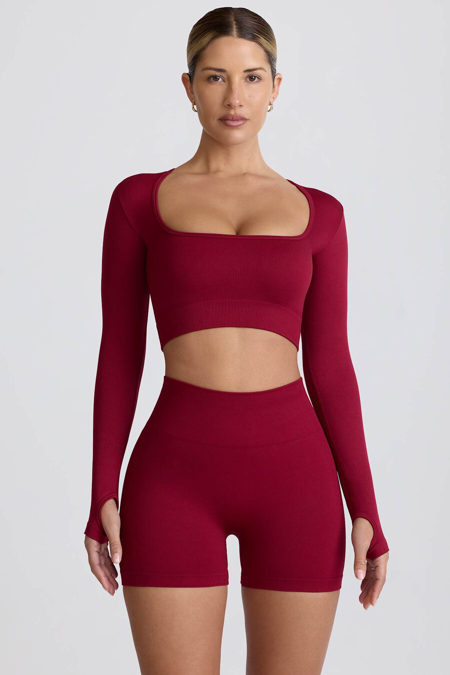 super sculpt naadloze crop top met lange mouwen in bordeauxrood