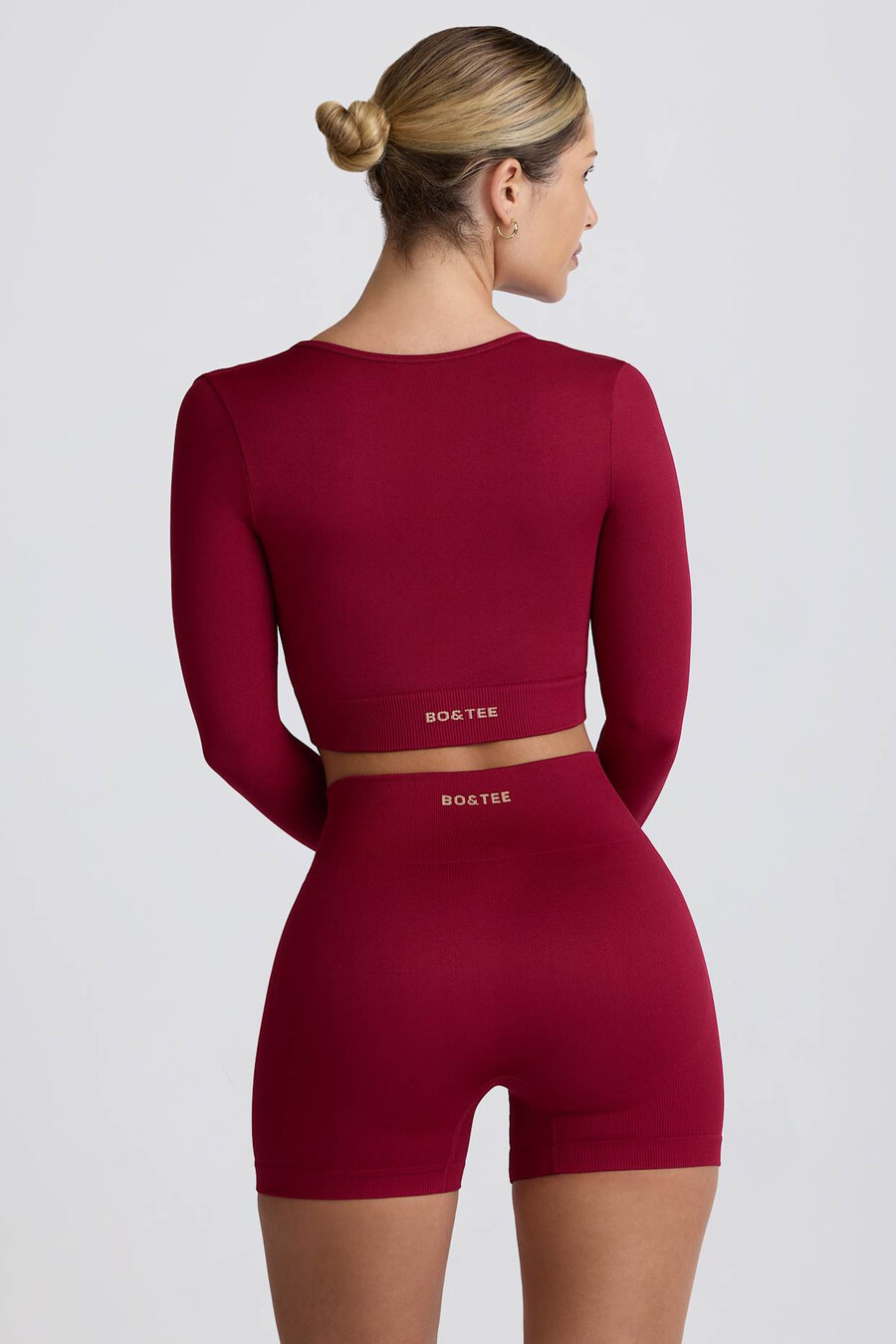 super sculpt naadloze crop top met lange mouwen in bordeauxrood