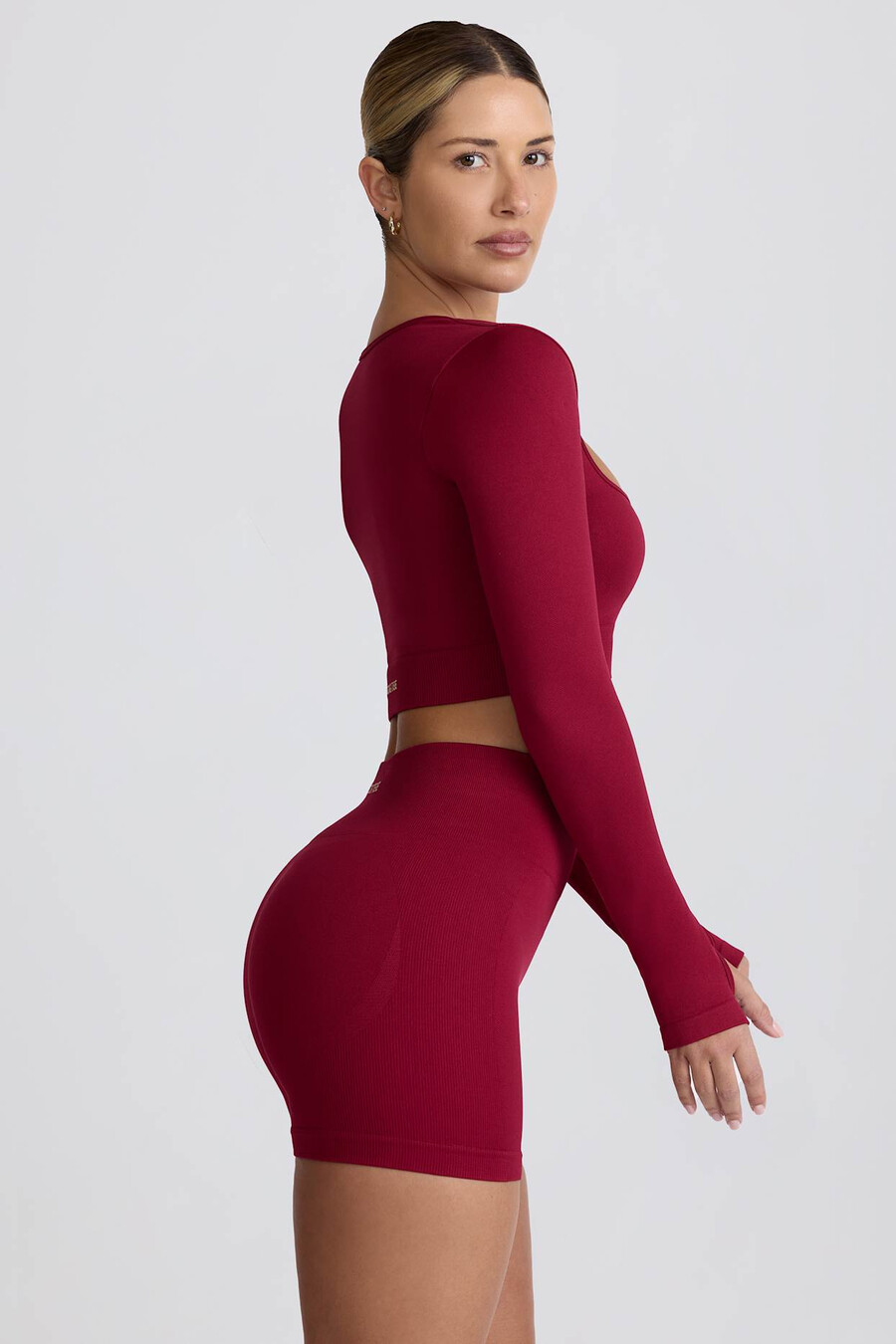 super sculpt naadloze crop top met lange mouwen in bordeauxrood
