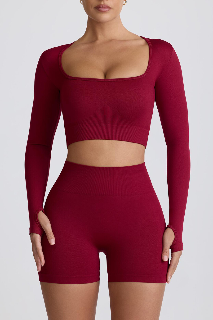 super sculpt naadloze crop top met lange mouwen in bordeauxrood