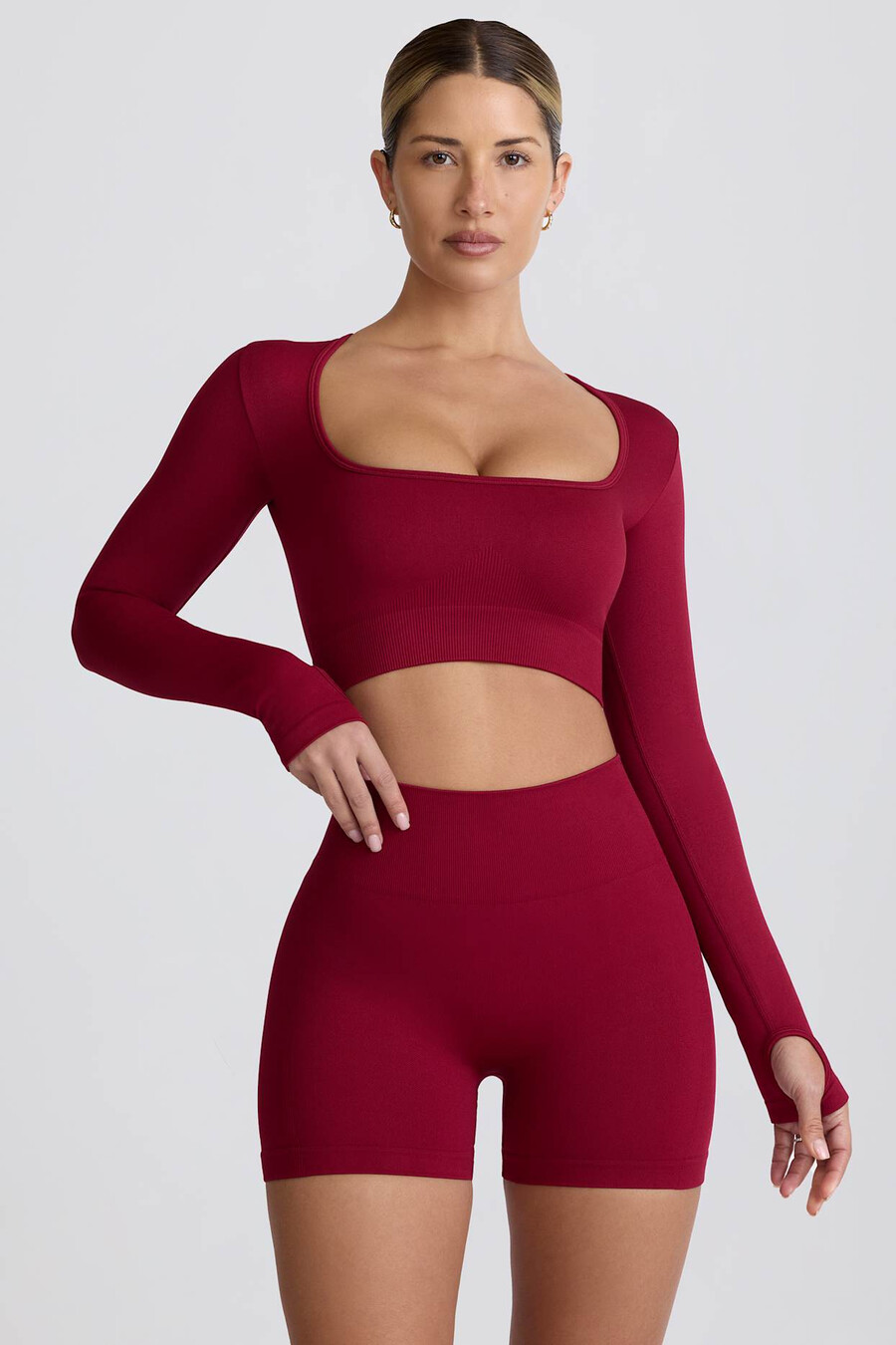 super sculpt naadloze crop top met lange mouwen in bordeauxrood