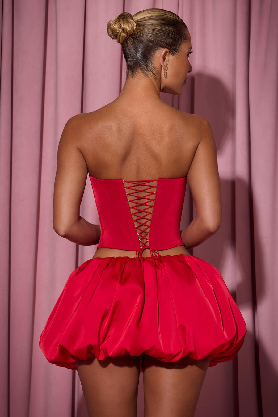 versierde strapless korsettop met hartvormige uitsnijding in rood