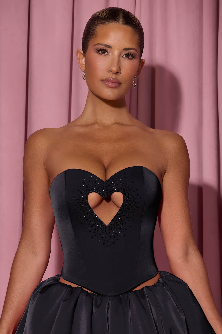 versierde strapless korsettop met hartvormige uitsnijding in zwart