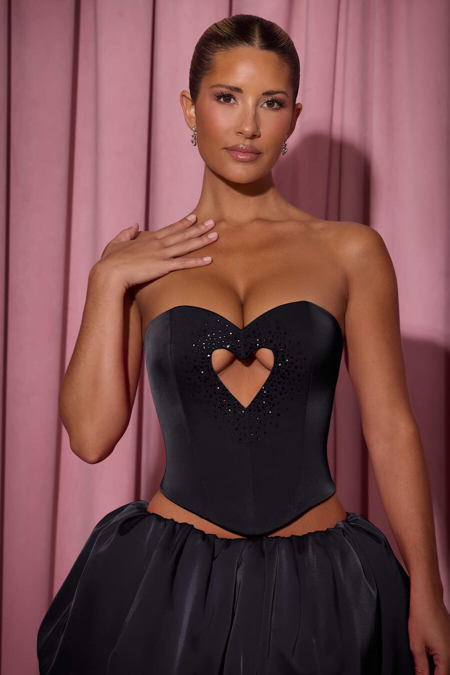 versierde strapless korsettop met hartvormige uitsnijding in zwart