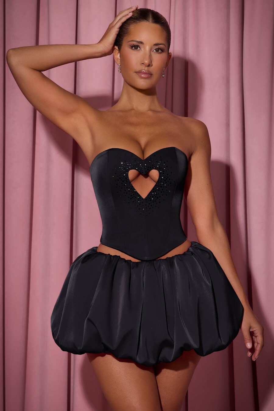 versierde strapless korsettop met hartvormige uitsnijding in zwart