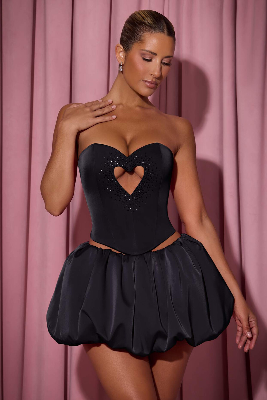 versierde strapless korsettop met hartvormige uitsnijding in zwart