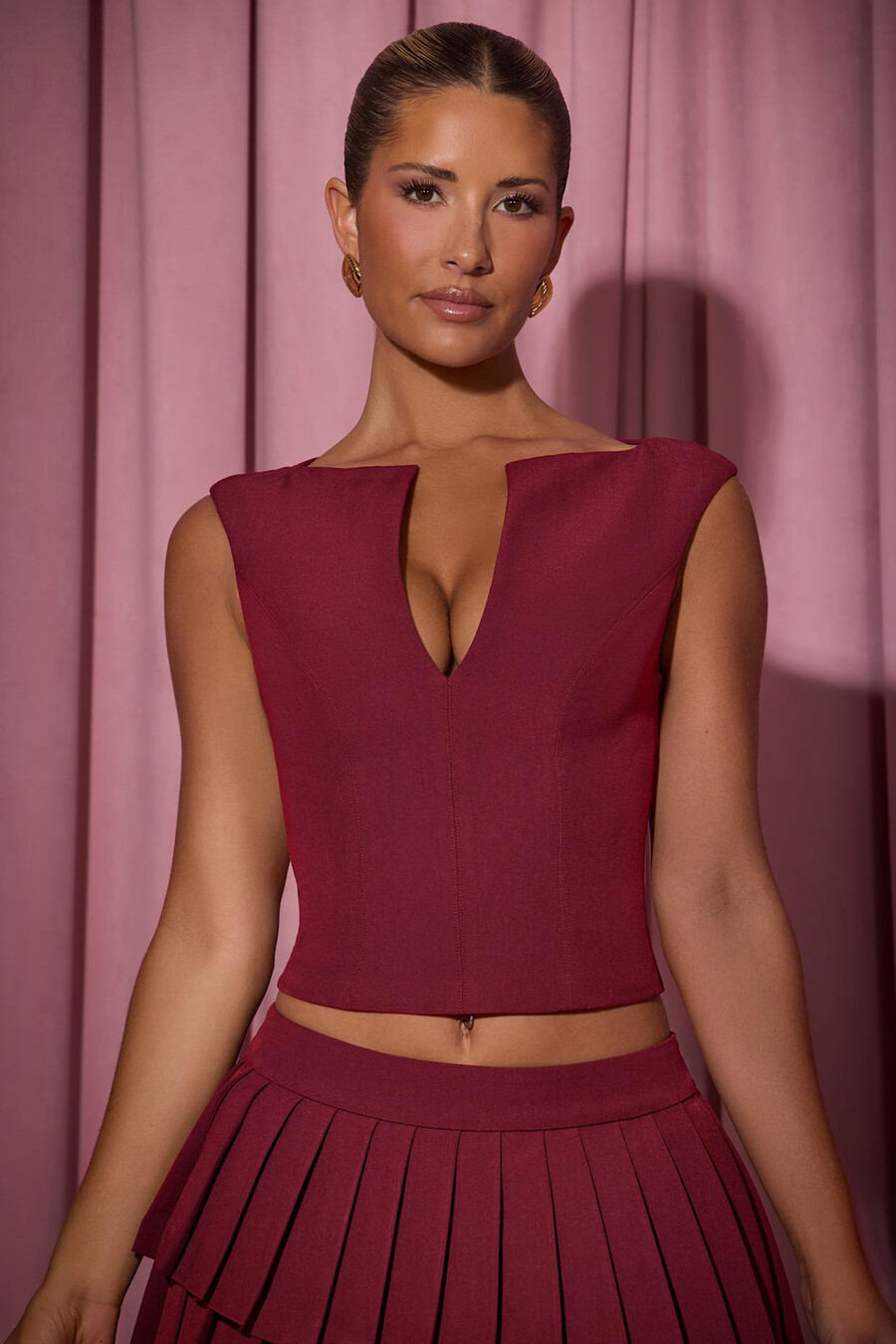 open crop top in wijnrood