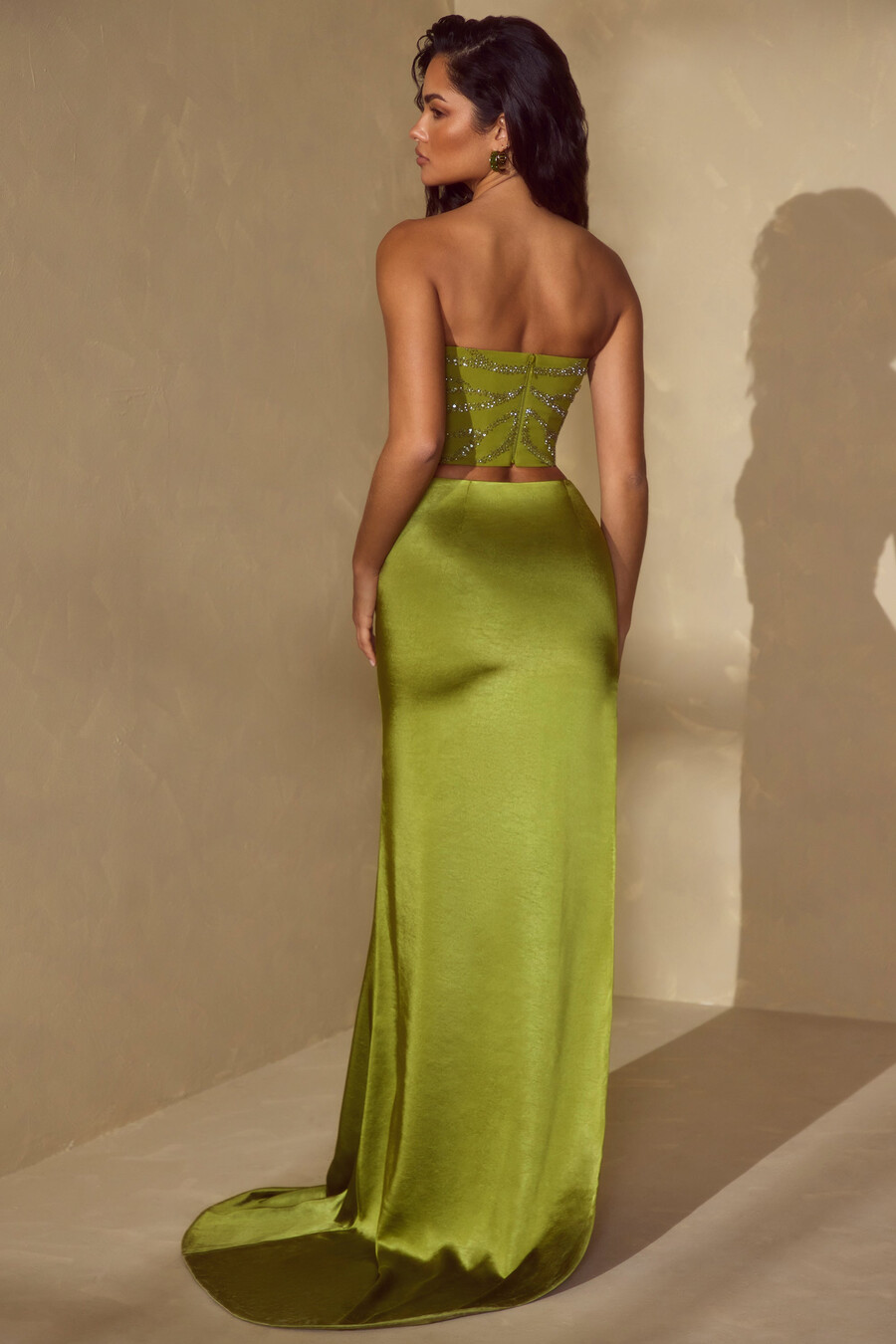 versierde bandeau-corsettop in olijfgroen