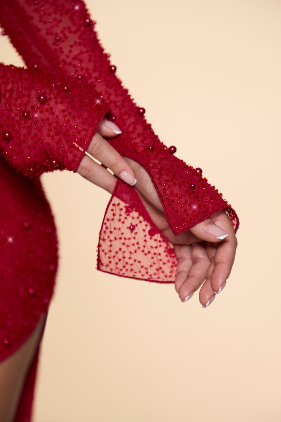 versierde crop top met colkraag in rood