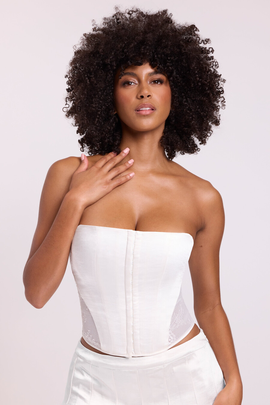satijnen strapless korset in wit