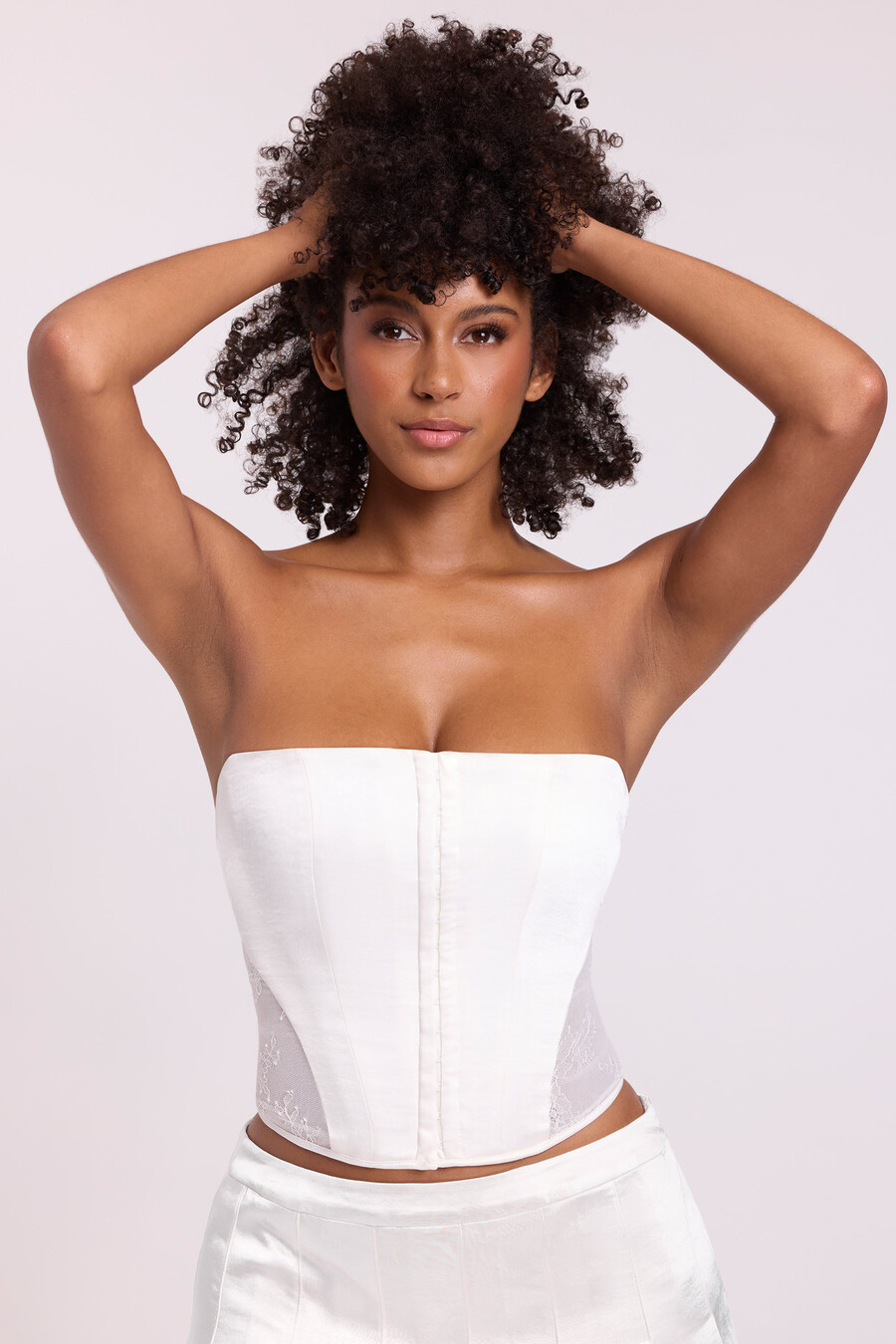 satijnen strapless korset in wit