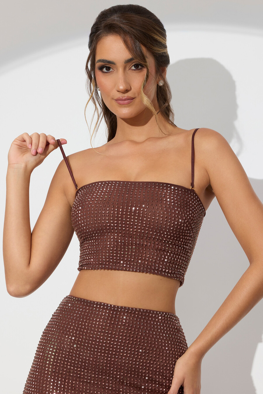 versierde strapless crop top in espresso