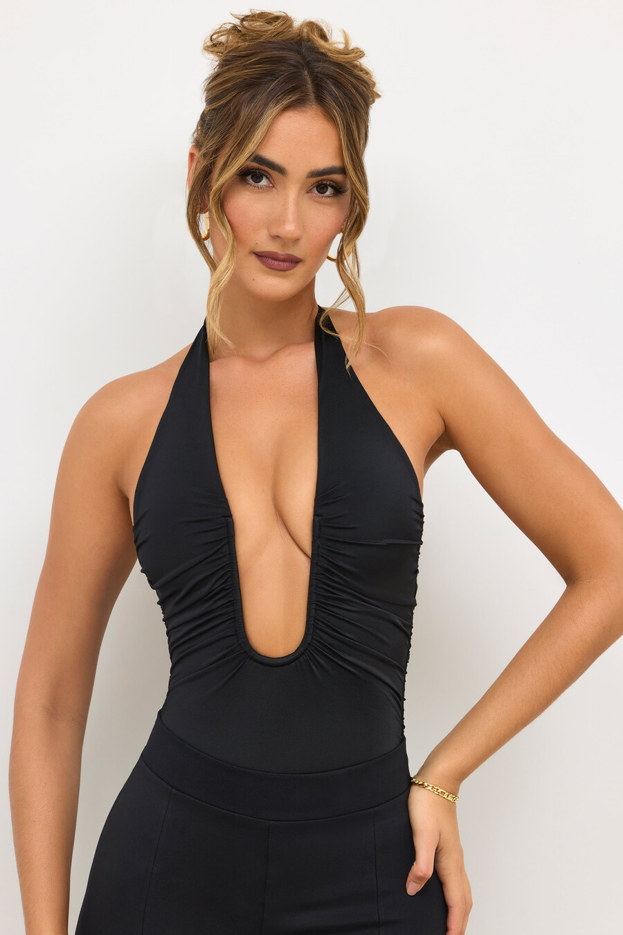 premium jersey bodysuit met diepe v-hals in zwart
