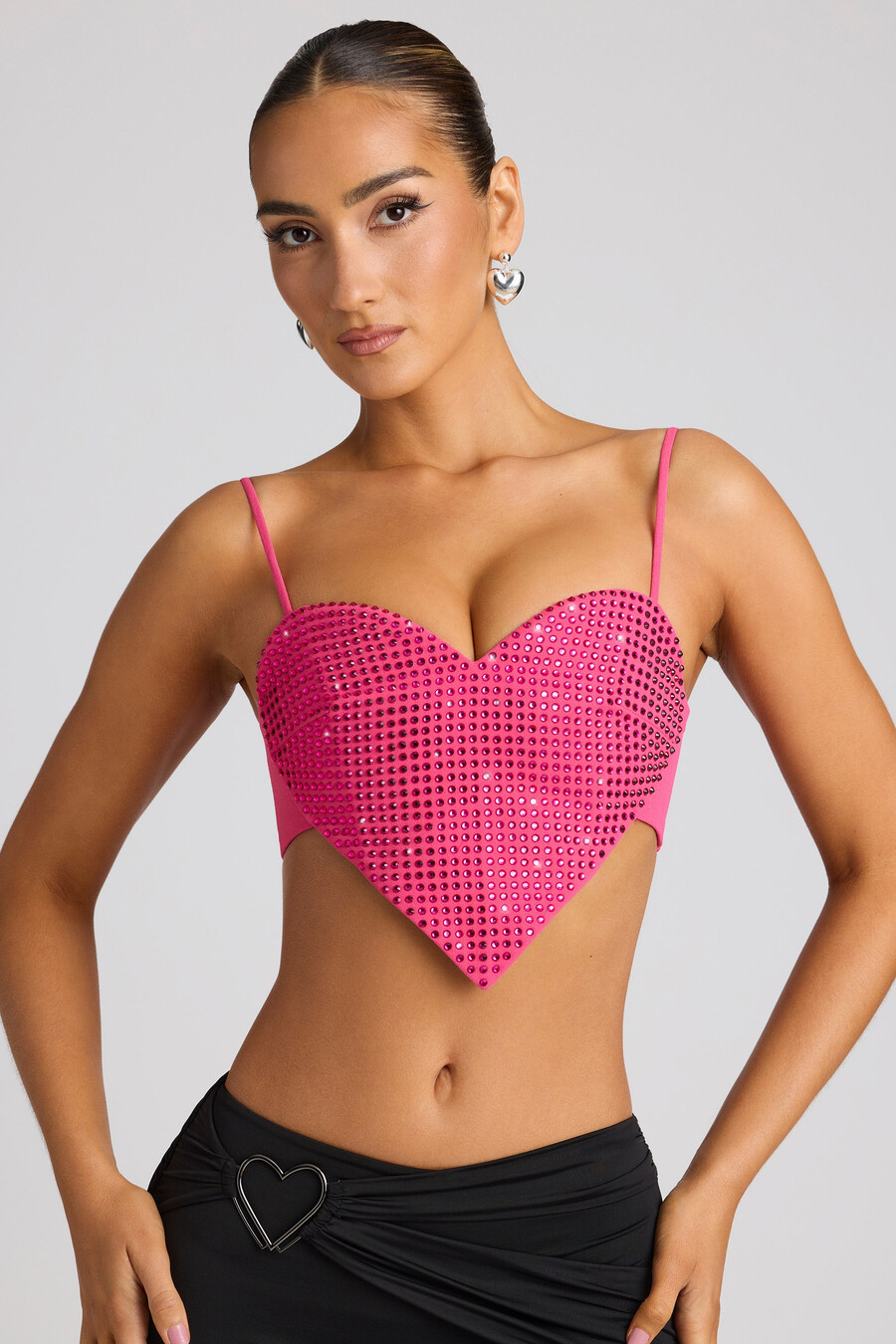 crop top met hartjesdetails in magenta.