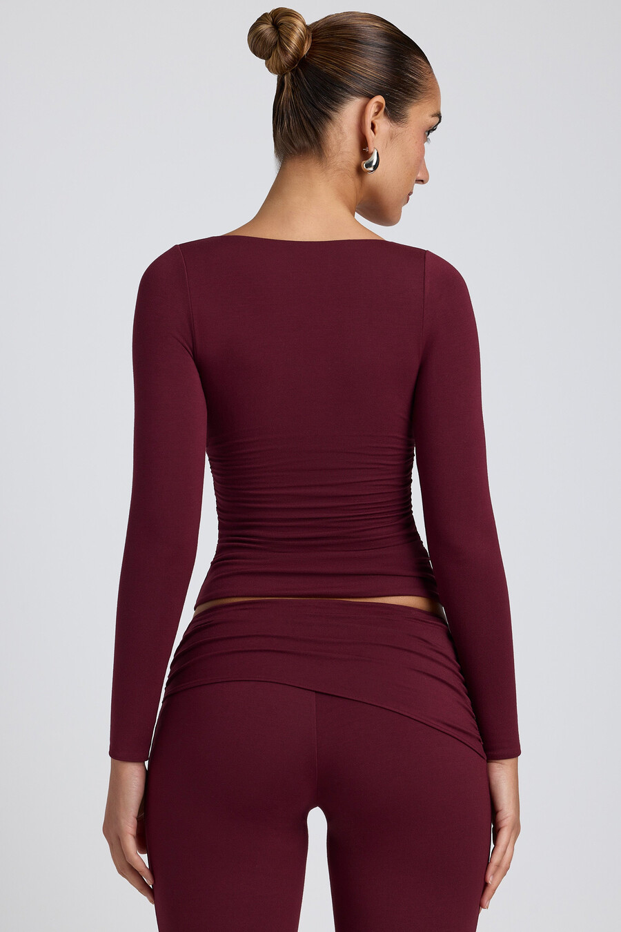tencel modal top met lange mouwen en ruches in pruimkleur