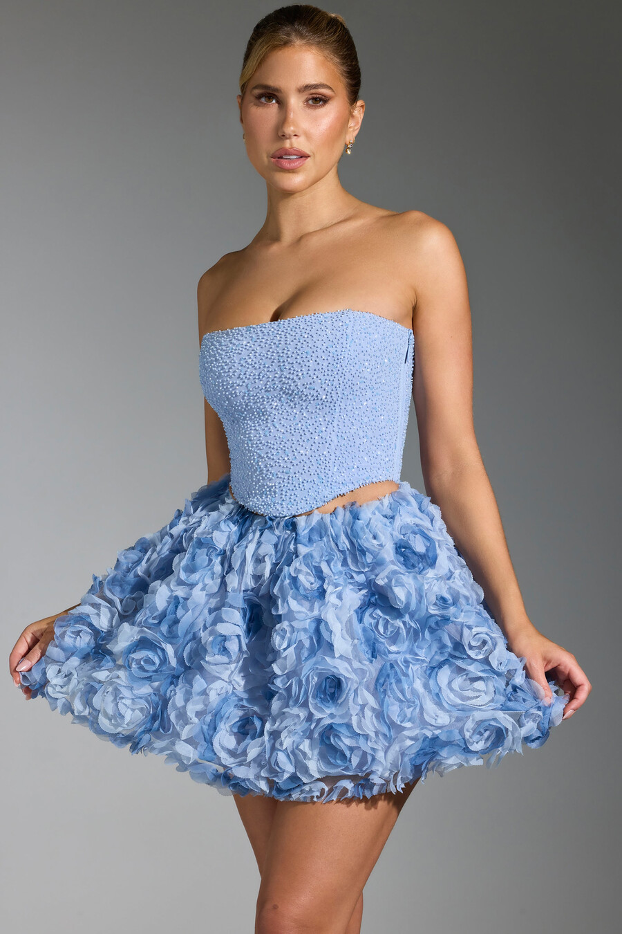 versierde korsettop in blauw