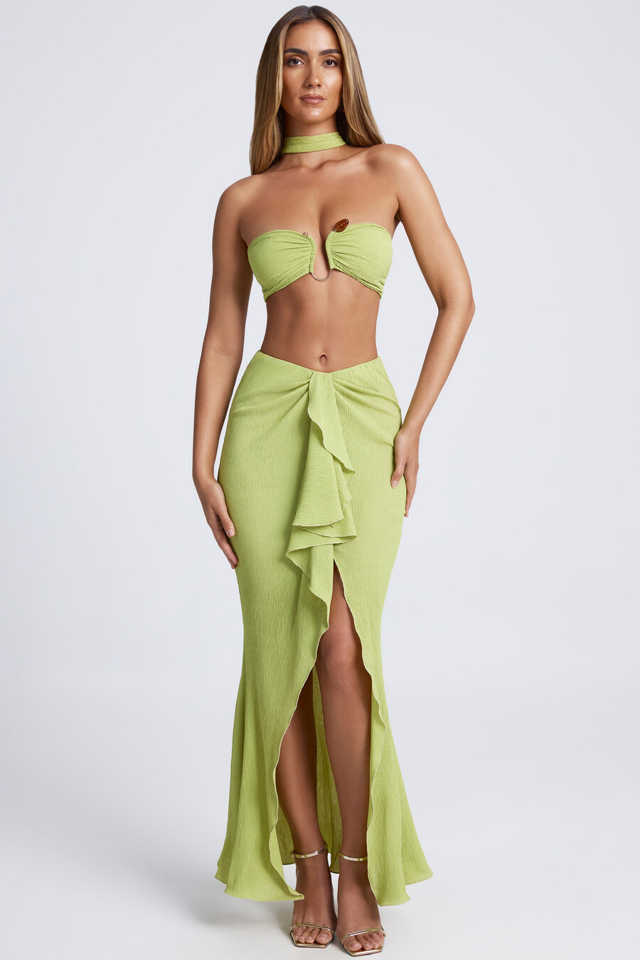 crop top met chokerdetails in olijfgroen