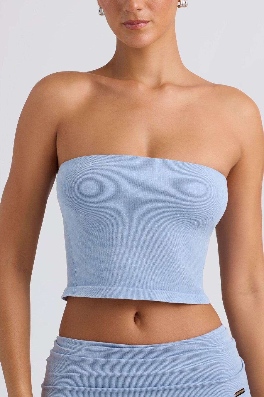 bandeau crop top in gewassen blauw