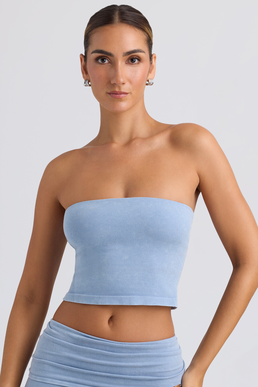 bandeau crop top in gewassen blauw