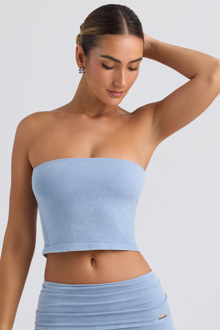 bandeau crop top in gewassen blauw