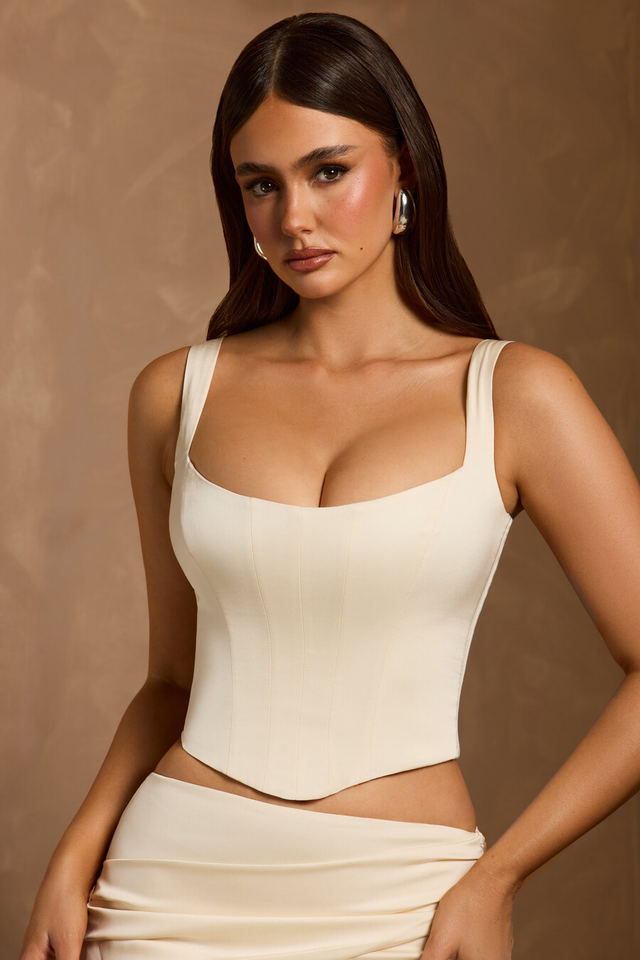 corsettop met vetersluiting in ivoor