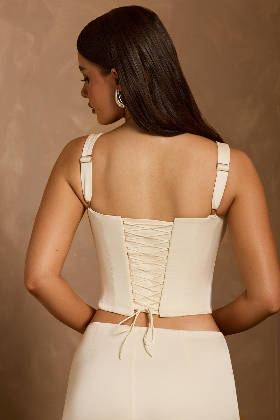 corsettop met vetersluiting in ivoor