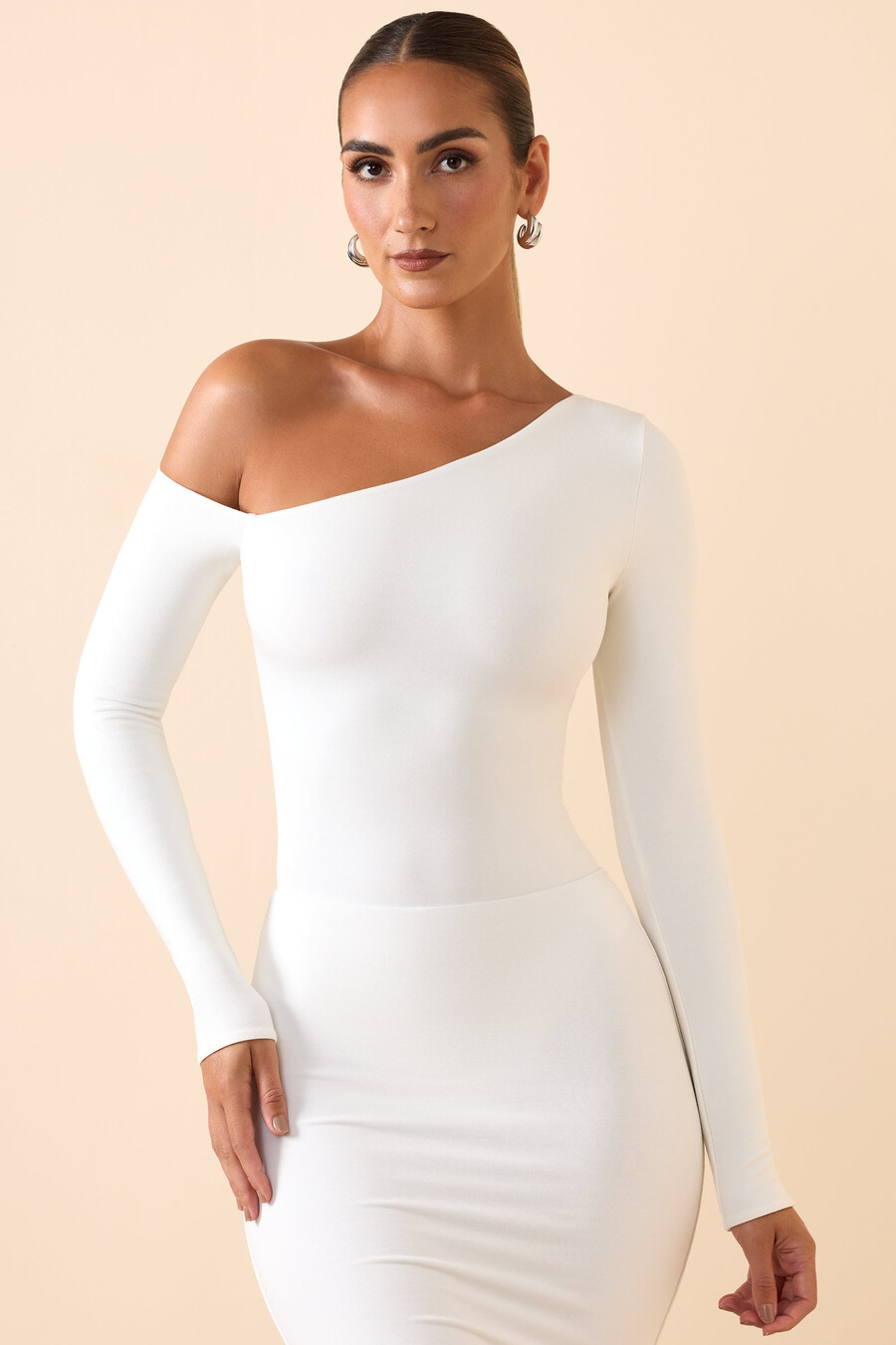 modal off-shoulder bodysuit in wit