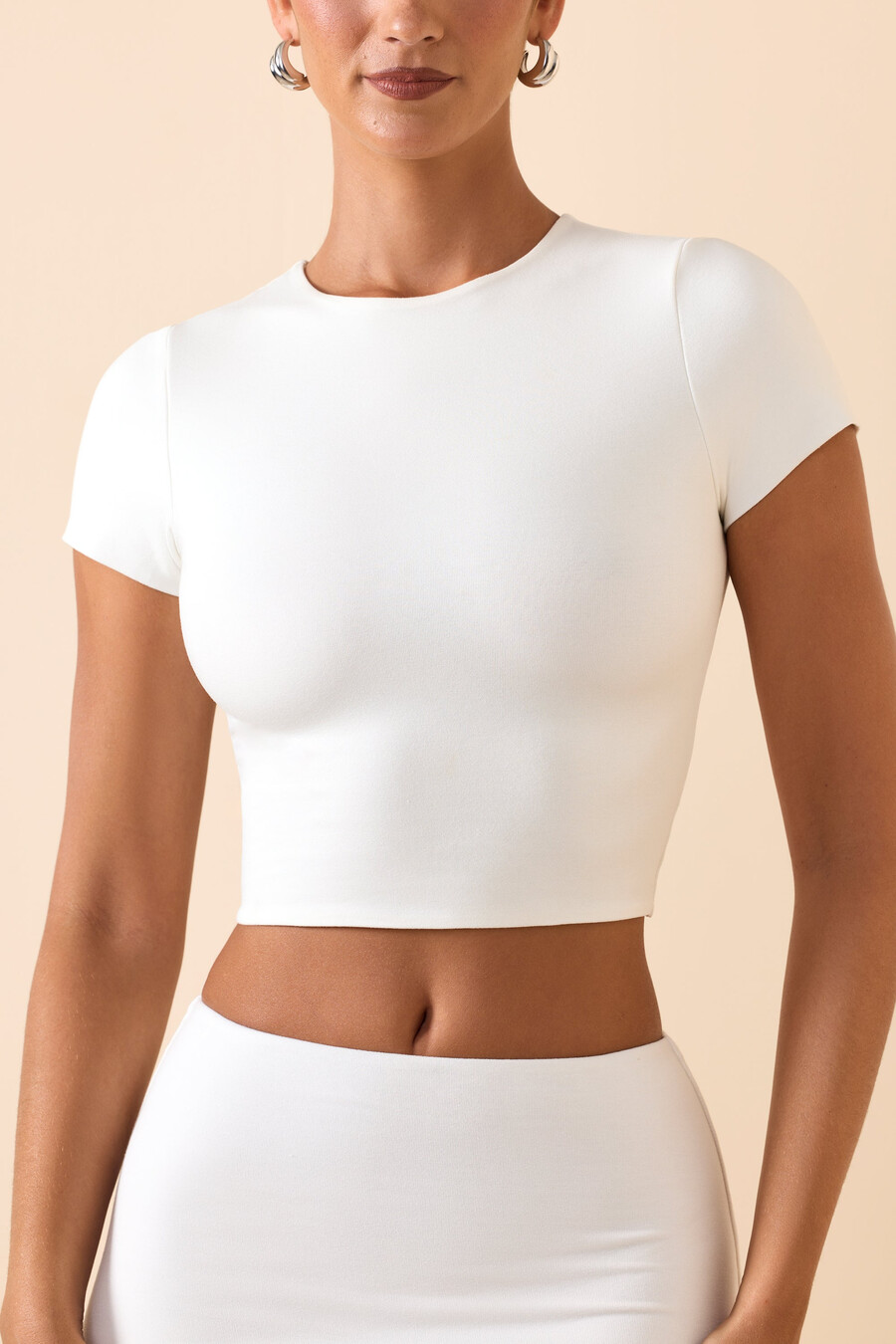 modal crop top met korte mouwen in wit