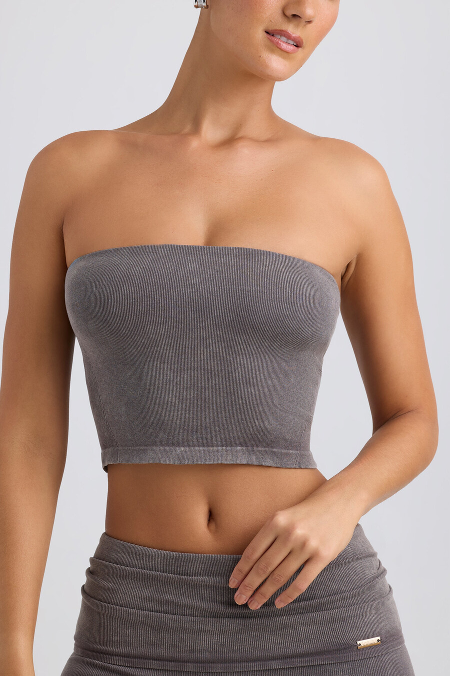 bandeau crop top in gewassen antraciet