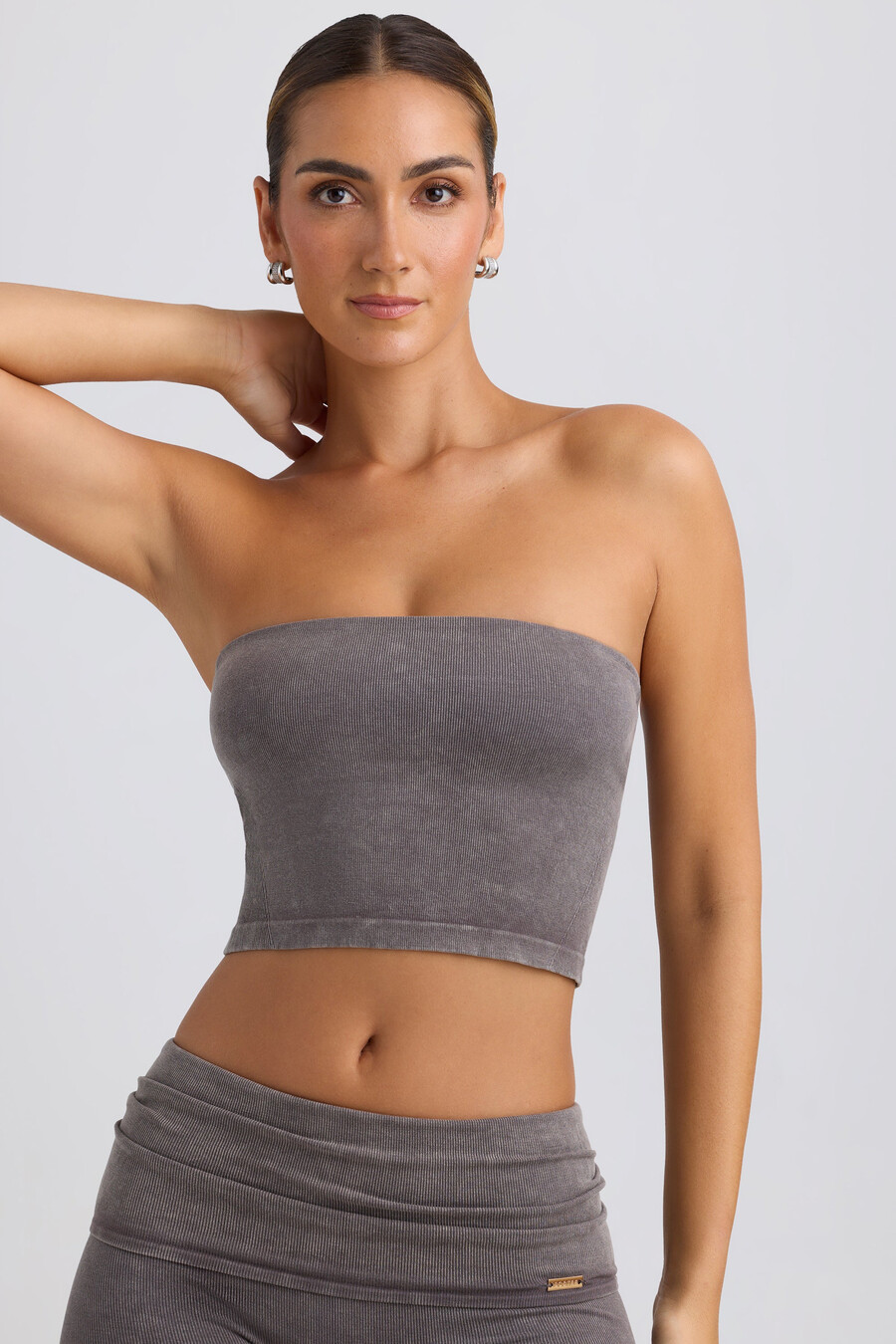 bandeau crop top in gewassen antraciet