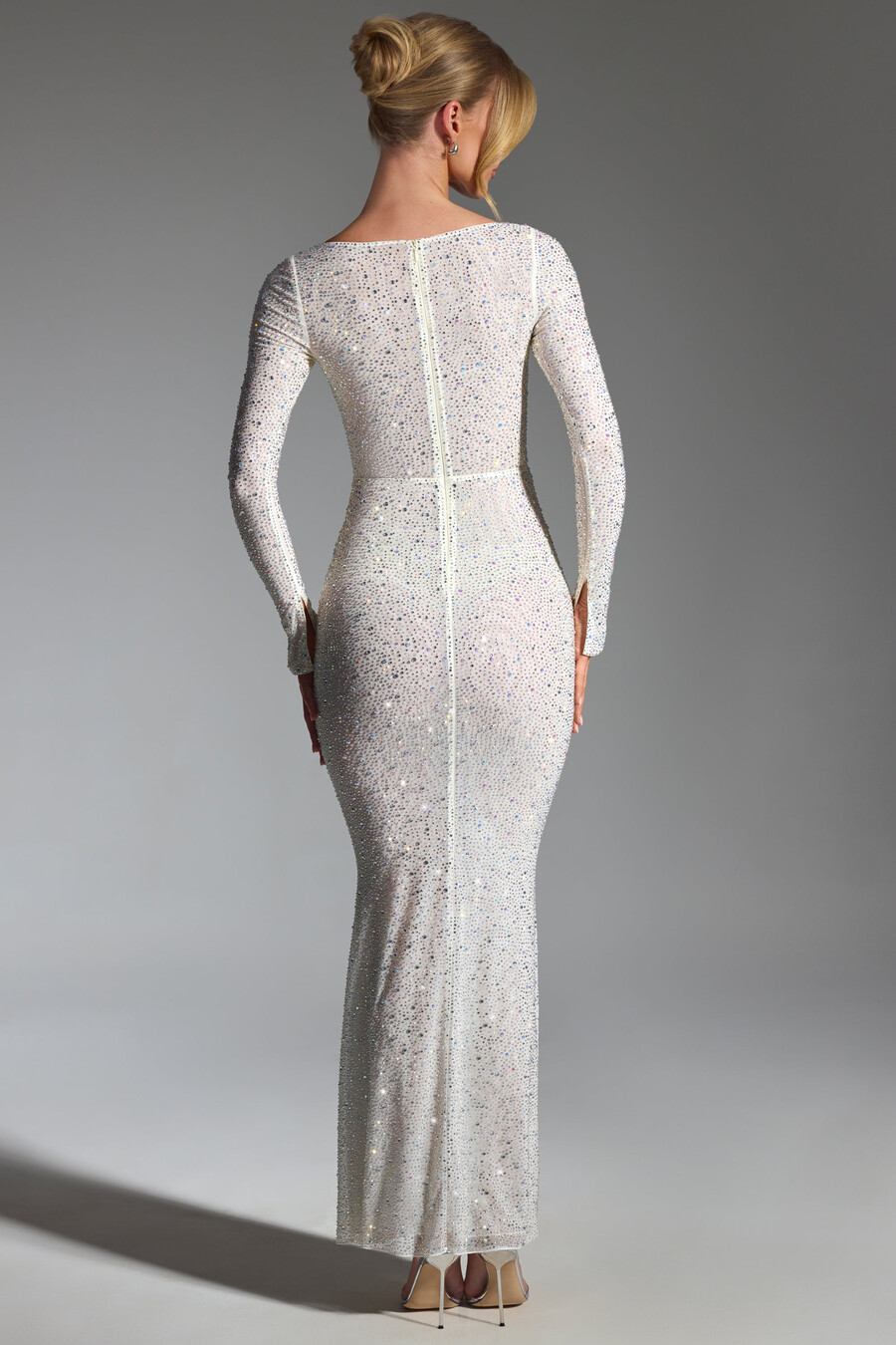 versierde maxi-jurk met fishtail-rok in wit