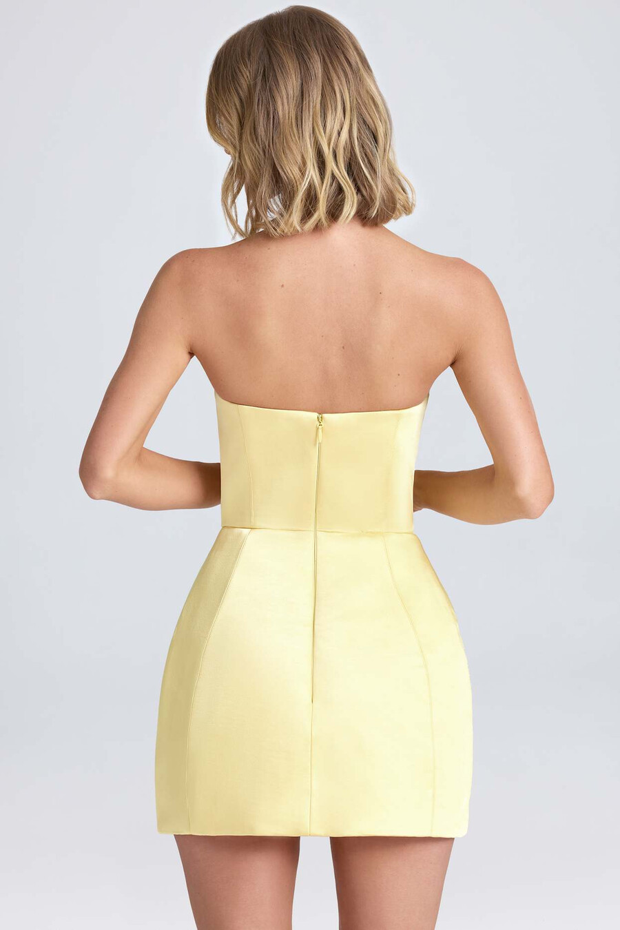 bandeau gestructureerde tulp mini-jurk in citroensorbet